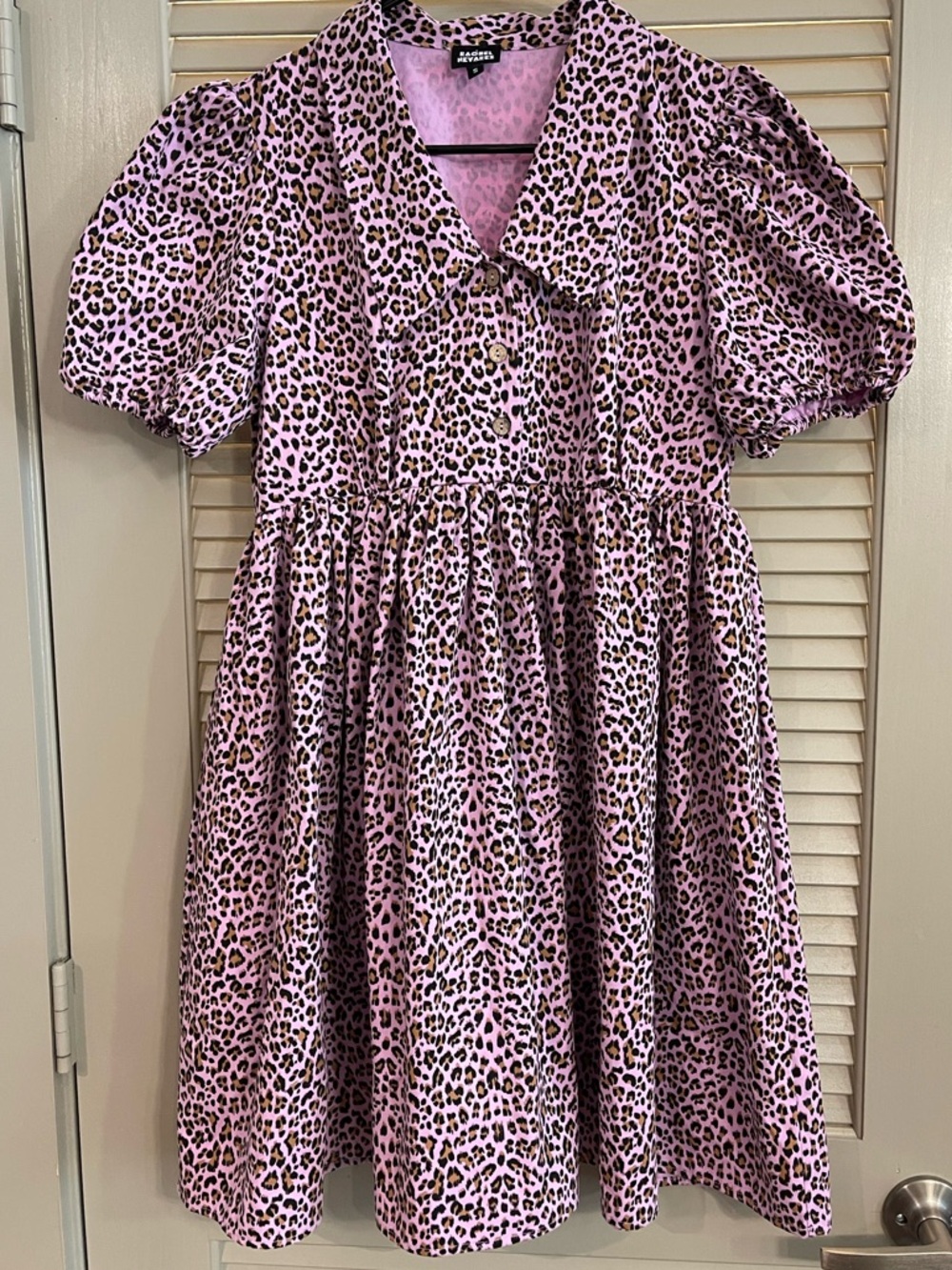 FitsM/L Rachel Navarez Leopard Print Puff-Sleeve Dress